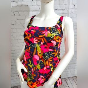 LANDS END Tankini Top (only) Size 8 Deep Blue floral